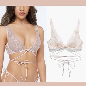 NWT Savage X Fenty [ 36DDD ] Caged Lace Unlined Bra Tie Iridescent Vintage T1981